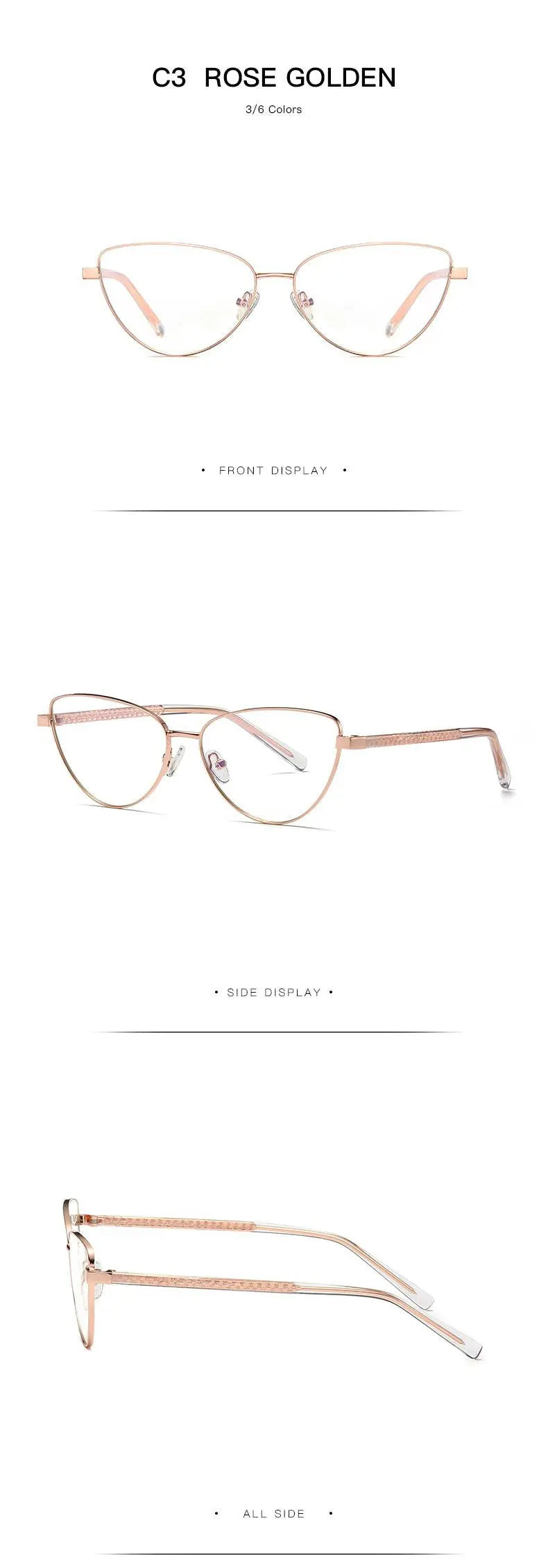 Women's Cat Eye Full Rim Alloy Prescription Glasses 3006 — view 15 | Rx Spectacle