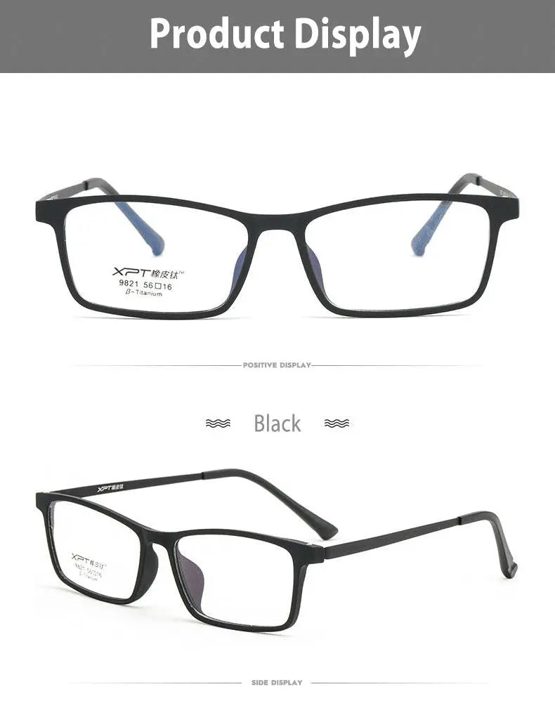 Unisex Rectangular Full Rim Titanium Prescription Glasses 9821 — view 15 | Rx Spectacle