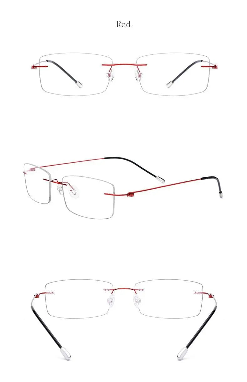 Women's Rectangular Rimless Titanium Prescription Glasses P8361 — view 19 | Rx Spectacle