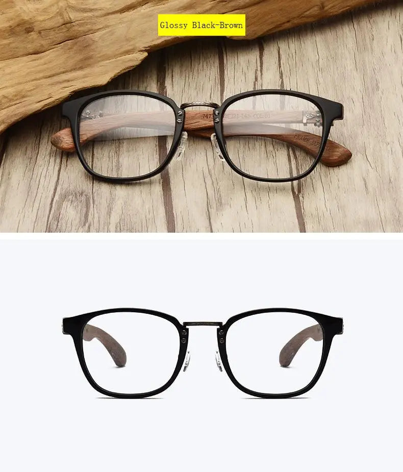 Unisex Round Full Rim Wood Prescription Glasses 7473d — view 12 | Rx Spectacle