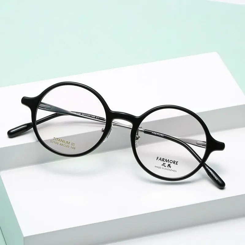 Unisex Round Full Rim Titanium Prescription Glasses S3108 — view 2 | Rx Spectacle