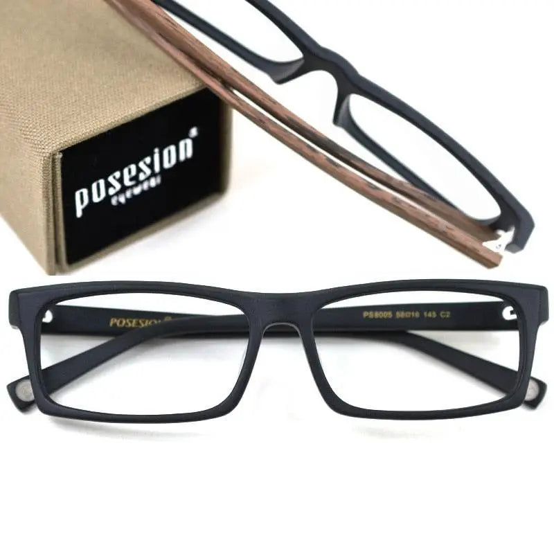 Men's Rectangular Full Rim Wood Prescription Glasses Ps8005 — view 6 | Rx Spectacle