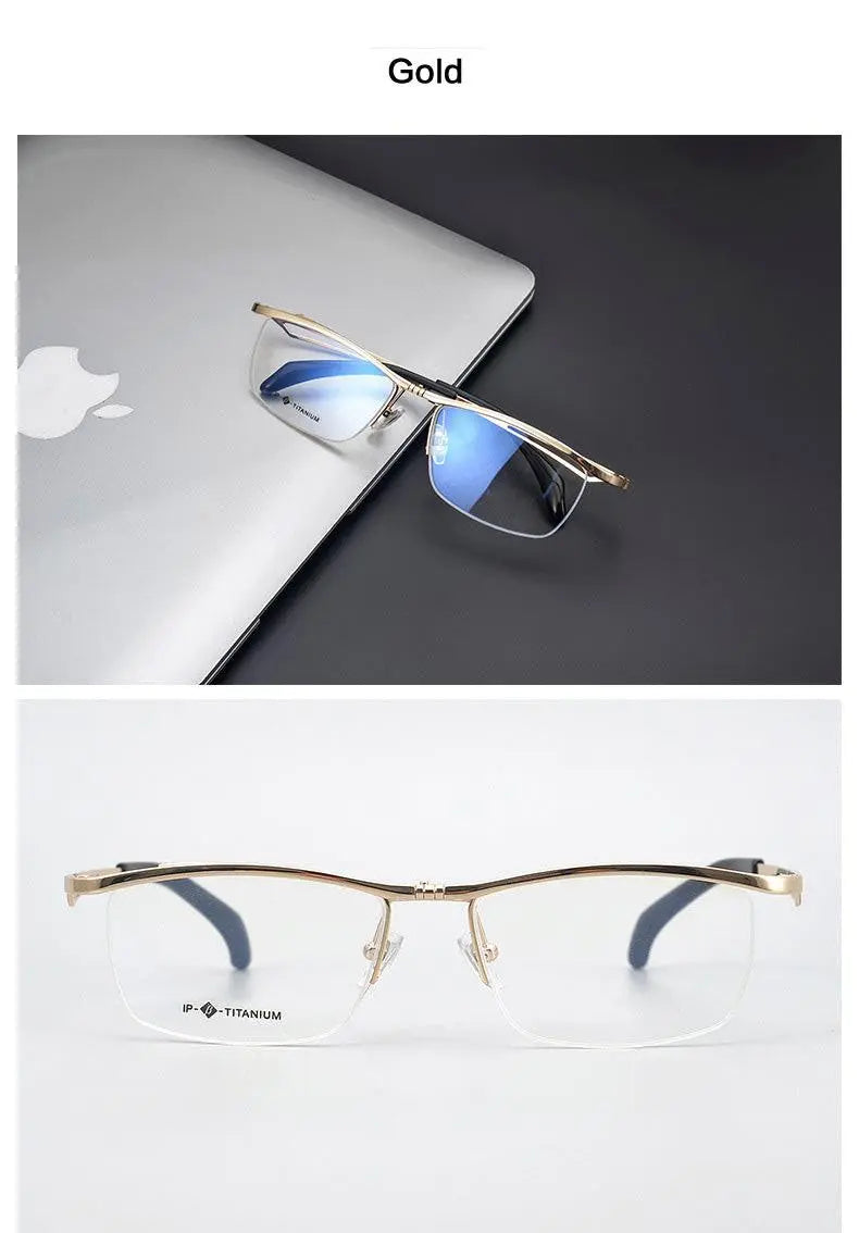 Unisex Rectangular Semi-Rimless Titanium Prescription Glasses T18044 — view 14 | Rx Spectacle