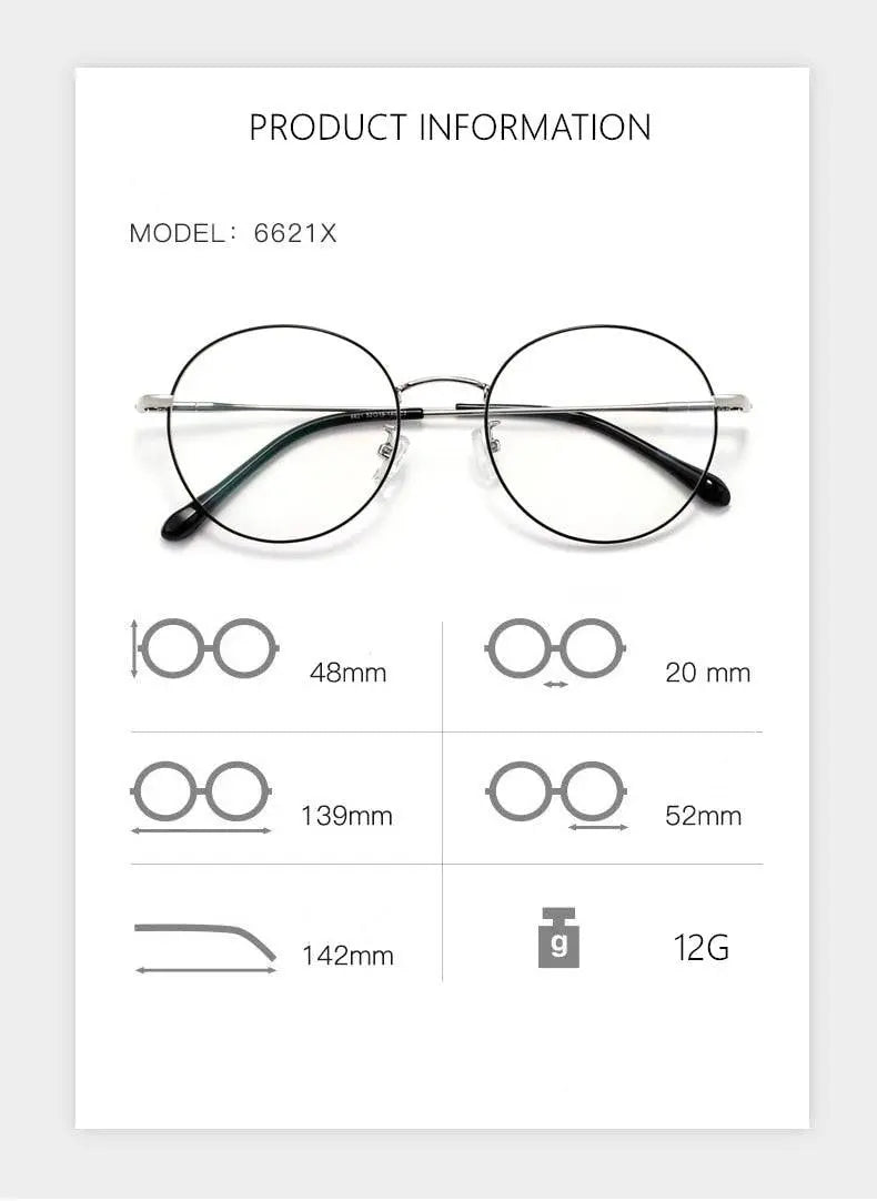Unisex Round Full Rim Titanium Prescription Glasses 6621X — view 11 | Rx Spectacle