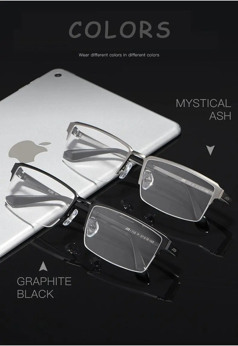 Men's Square Semi-Rimless Alloy Prescription Glasses 119 — view 8 | Rx Spectacle