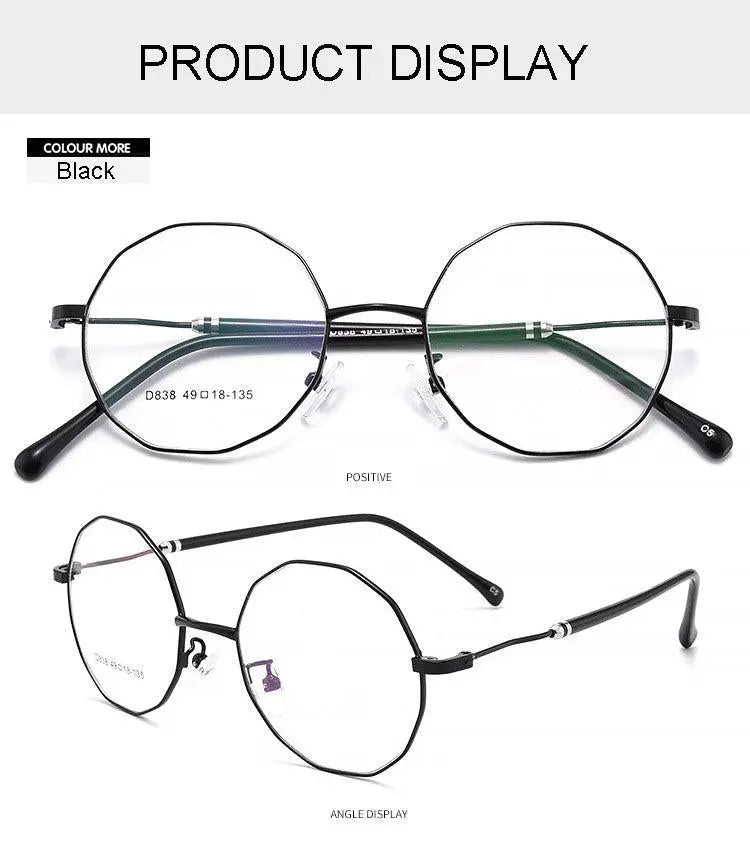 Unisex Polygon Full Rim Alloy Prescription Glasses D838 — view 12 | Rx Spectacle