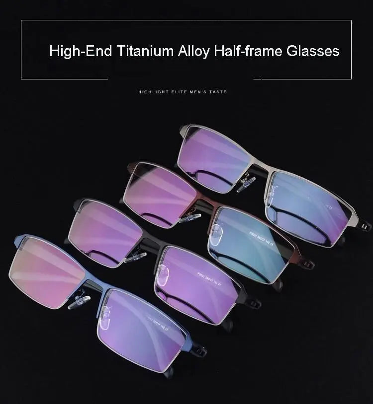 Men's Square Semi-Rimless Alloy Prescription Glasses P9031 — view 10 | Rx Spectacle