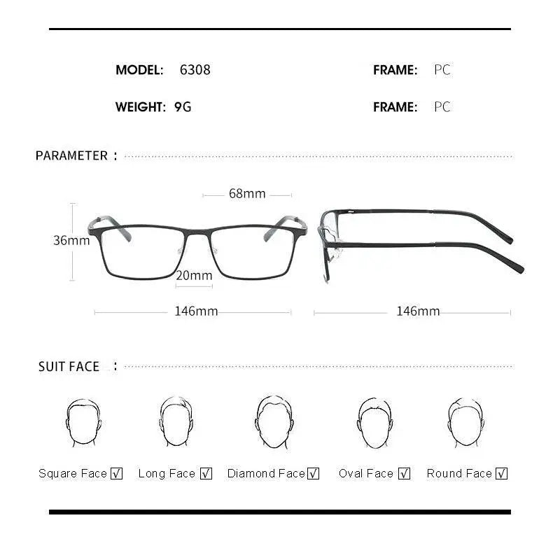 Men's Square Full Rim Alloy Prescription Glasses P6308 — view 2 | Rx Spectacle