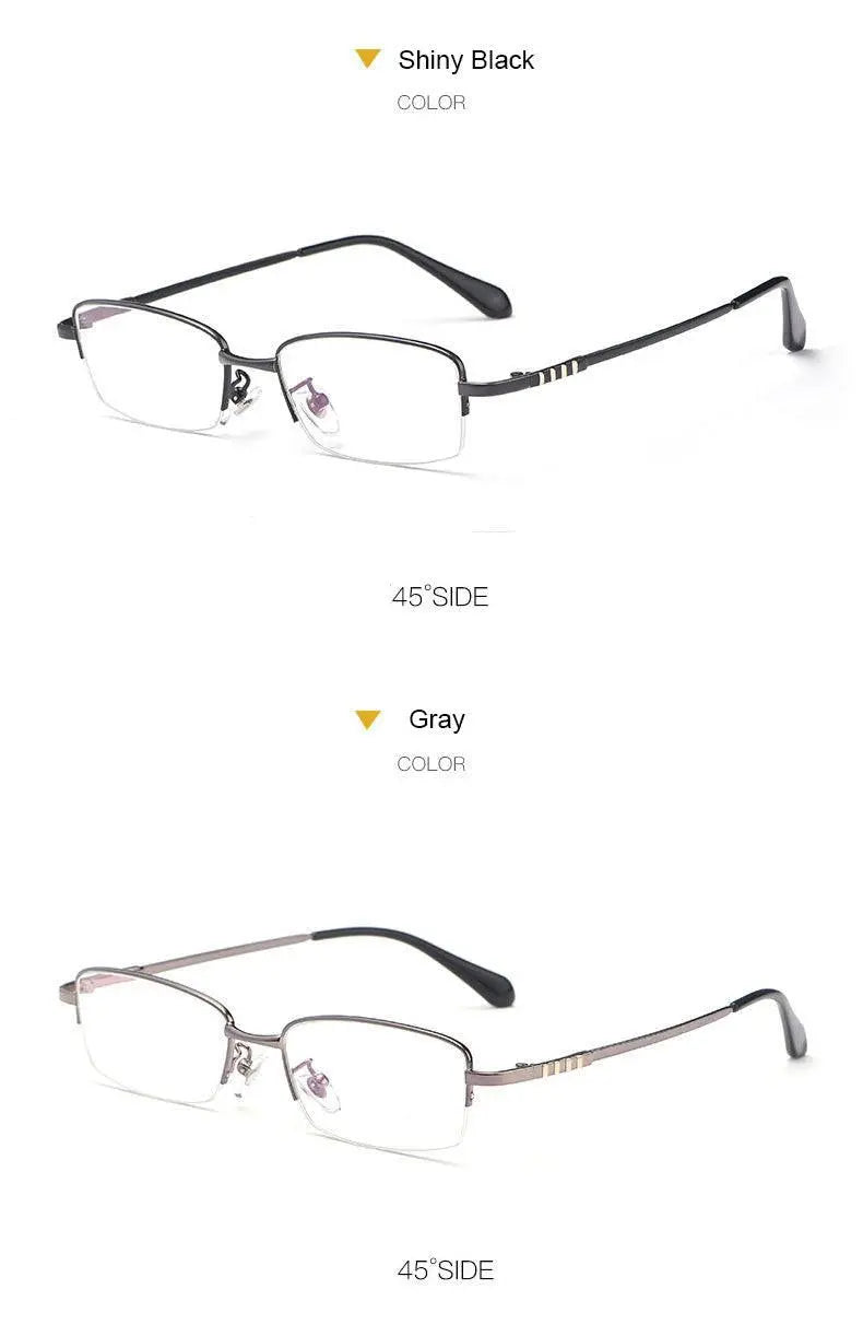 Men's Rectangular Semi-Rimless Titanium Prescription Glasses 9071 — view 14 | Rx Spectacle