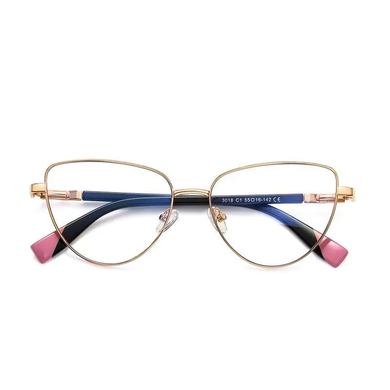 Women's Cat Eye Full Rim Alloy Prescription Glasses 3018 — view 8 | Rx Spectacle