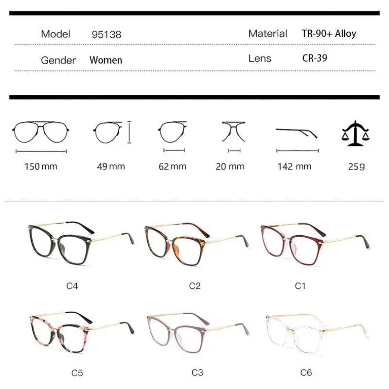 Women's Cat Eye Full Rim TR90 Prescription Glasses 95138 — view 2 | Rx Spectacle