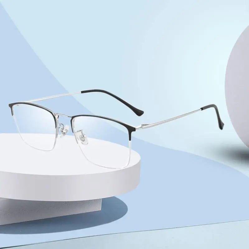 Unisex Square Semi-Rimless Titanium Prescription Glasses 8017 — view 10 | Rx Spectacle