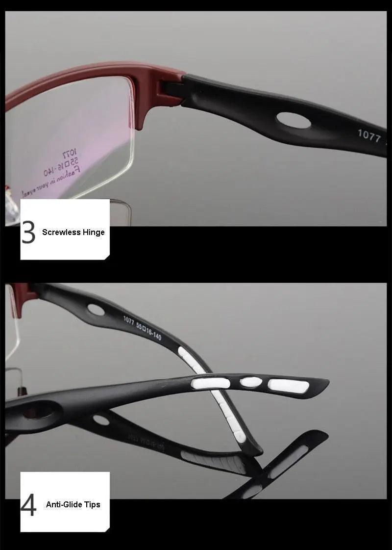 Men's Rectangular Semi-Rimless TR90 Sports Glasses 1077 — view 16 | Rx Spectacle