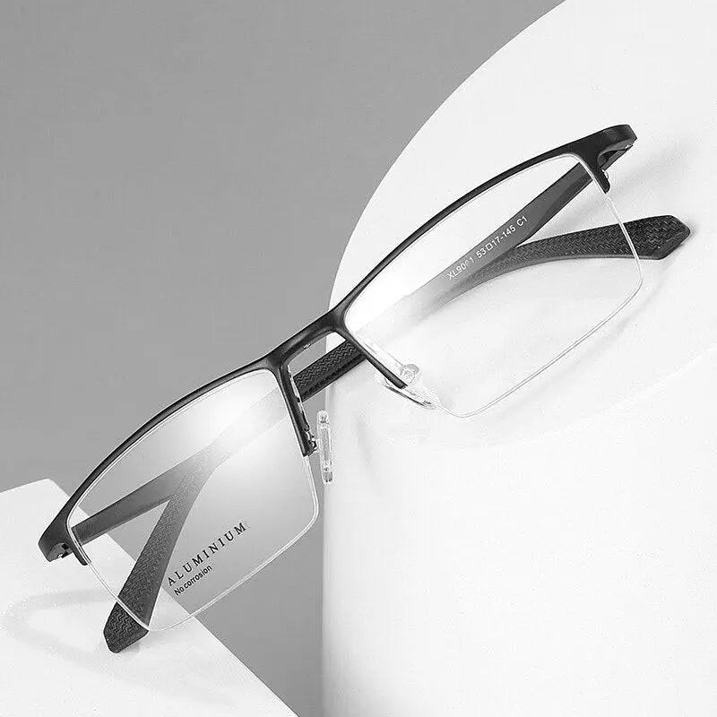 Men's Square Semi-Rimless Aluminum Prescription Glasses B2037 — view 4 | Rx Spectacle