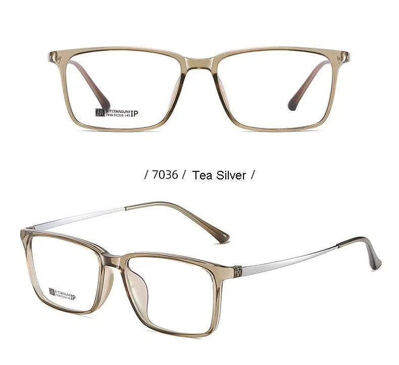 Men's Rectangular Full Rim Titanium Prescription Glasses 7036 — view 19 | Rx Spectacle