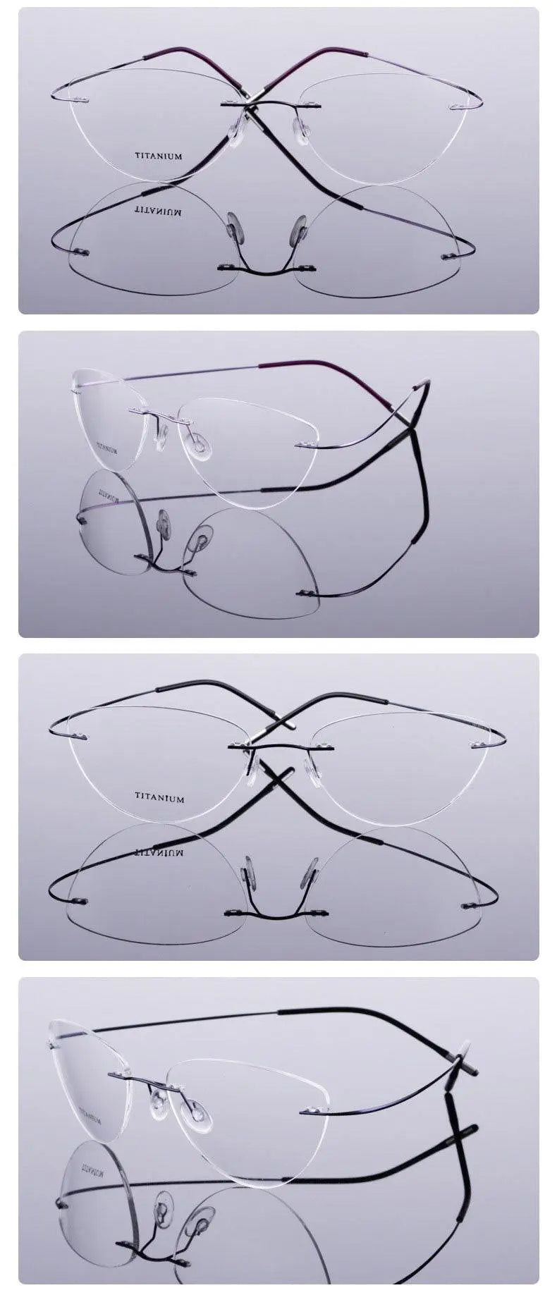 Unisex Cat Eye Rimless Titanium Prescription Glasses 20003 — view 12 | Rx Spectacle