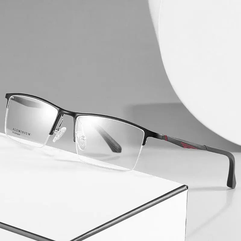 Men's Square Semi-Rimless Aluminum Prescription Glasses B2037 — view 2 | Rx Spectacle