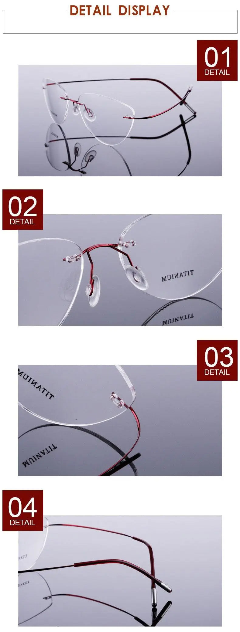 Unisex Cat Eye Rimless Titanium Prescription Glasses 20003 — view 10 | Rx Spectacle