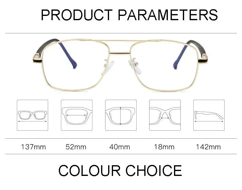 Women's Square Full Rim Alloy Double Bridge Prescription Glasses 202259 — view 2 | Rx Spectacle