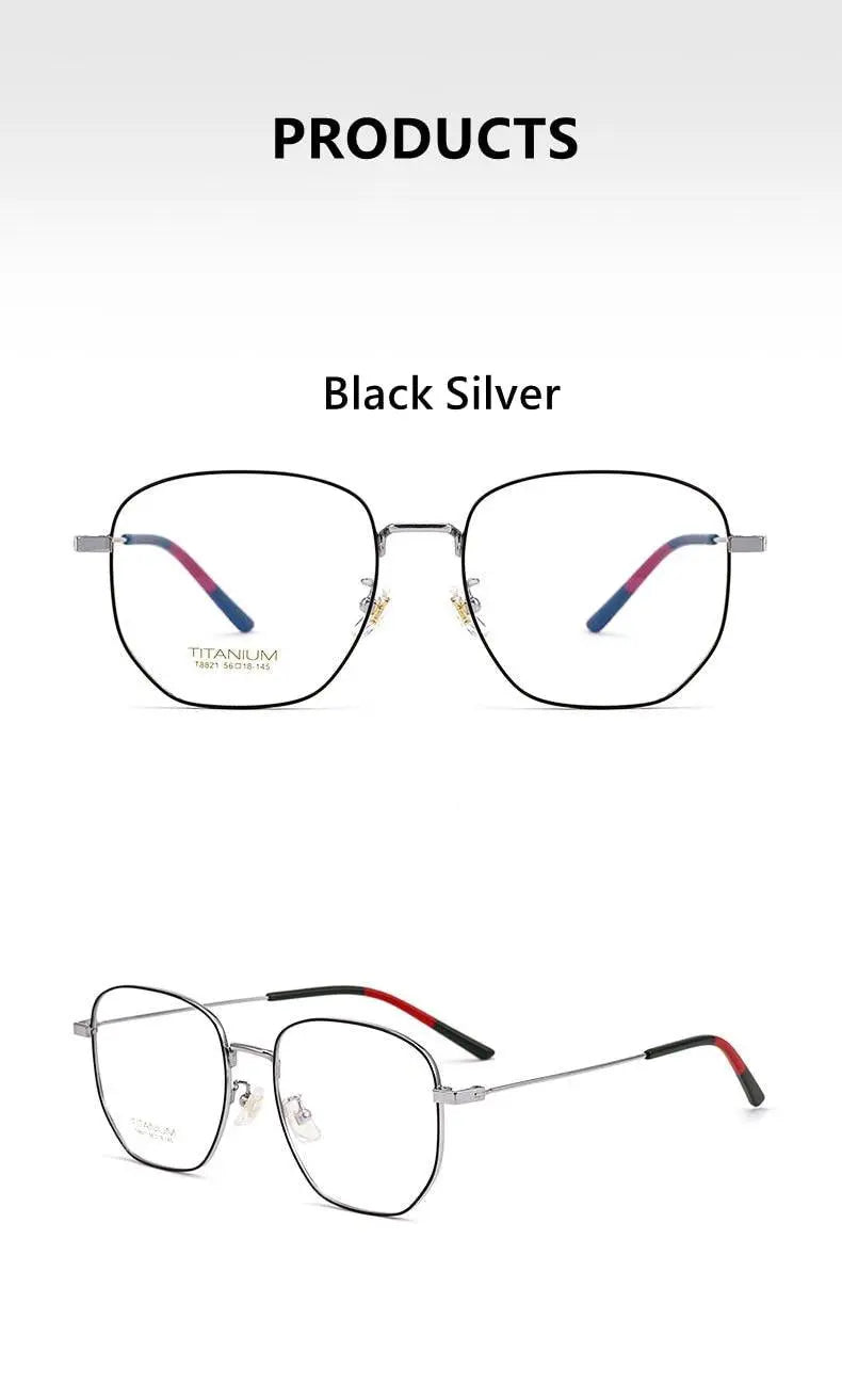 Unisex Polygon Full Rim Titanium Prescription Glasses T8821 — view 13 | Rx Spectacle