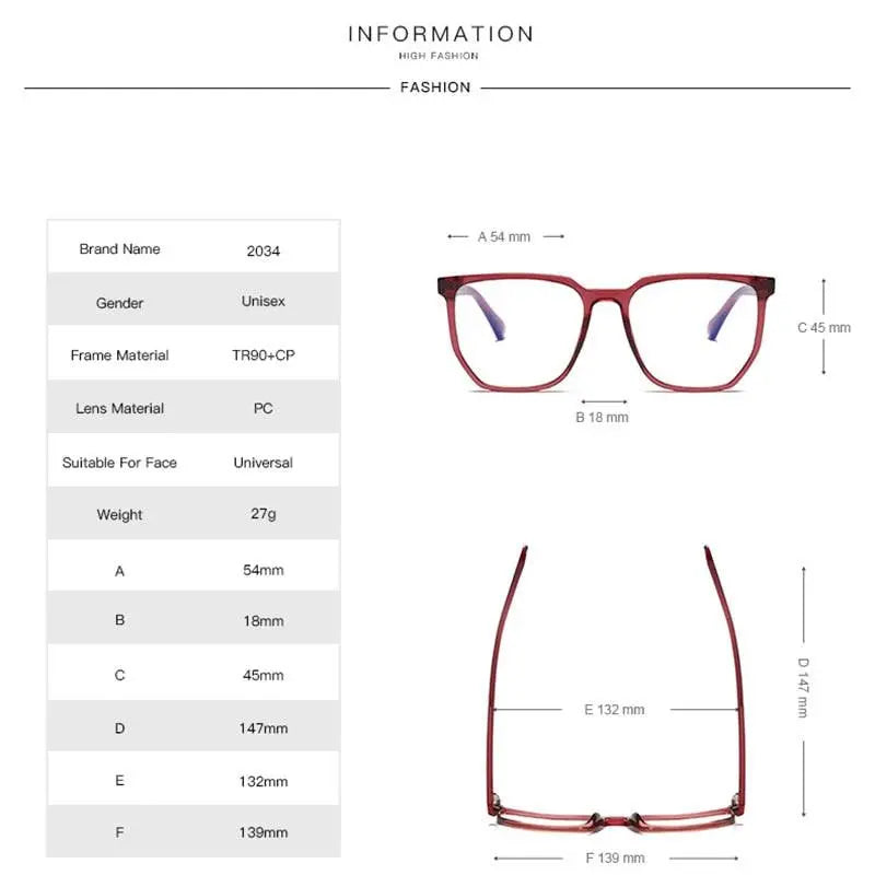 Women's Square Full Rim TR90 Prescription Glasses 2034 — view 10 | Rx Spectacle