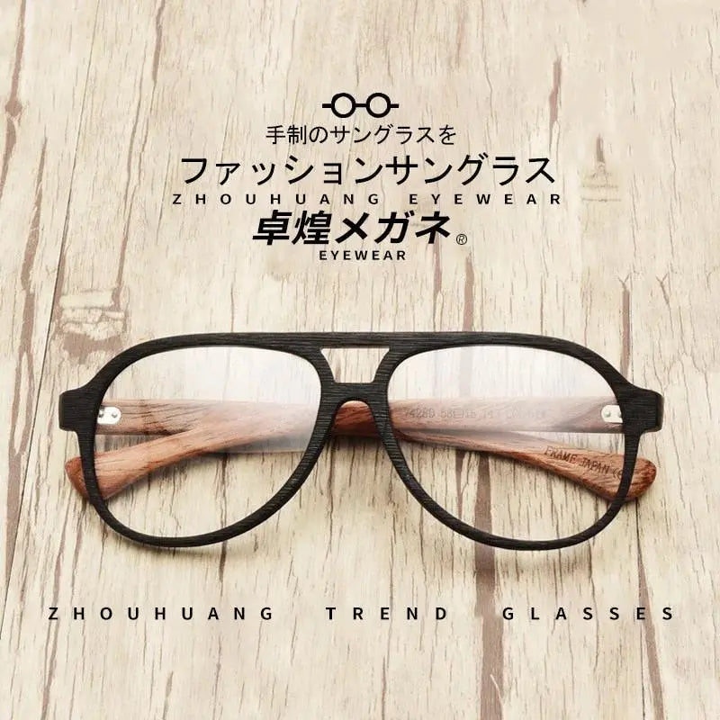 Unisex Round Full Rim Wood Double Bridge Prescription Glasses 7428d — view 2 | Rx Spectacle