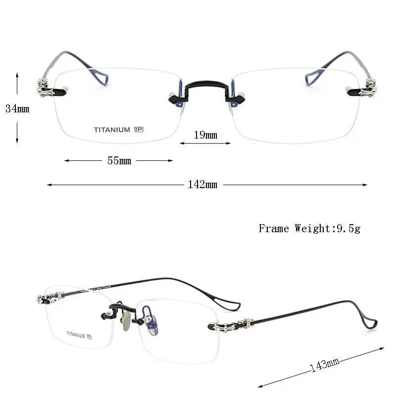 Men's Rectangular Rimless Titanium Prescription Glasses 8808 — view 6 | Rx Spectacle