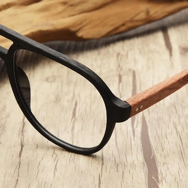 Unisex Round Full Rim Wood Double Bridge Prescription Glasses 7428d — view 6 | Rx Spectacle