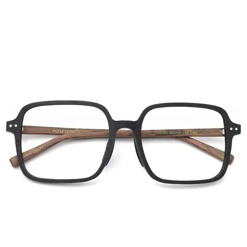 Unisex Square Full Rim Wood Oversized Prescription Glasses 9105 — view 3 | Rx Spectacle