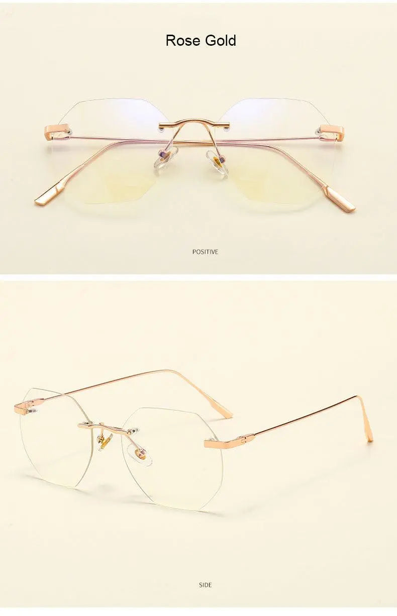 Men's Polygon Rimless Alloy Prescription Glasses 6213 — view 21 | Rx Spectacle