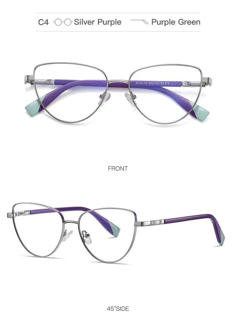 Women's Cat Eye Full Rim Alloy Prescription Glasses 3018 — view 21 | Rx Spectacle