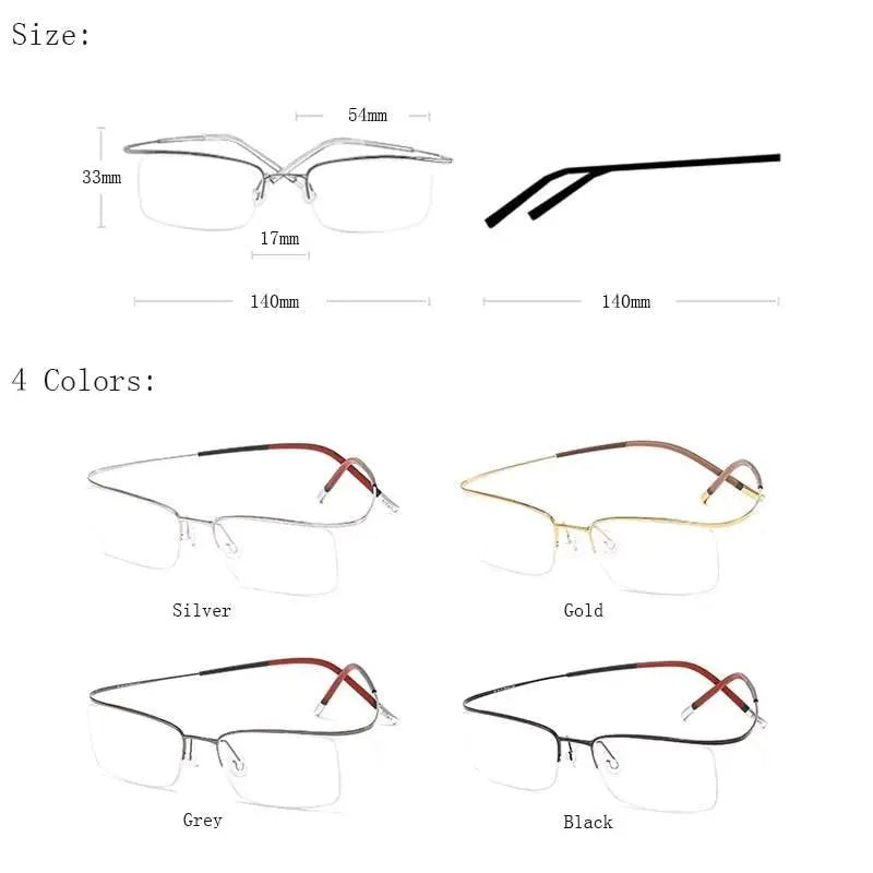 Unisex Rectangular Semi-Rimless Titanium Prescription Glasses 9256 — view 4 | Rx Spectacle