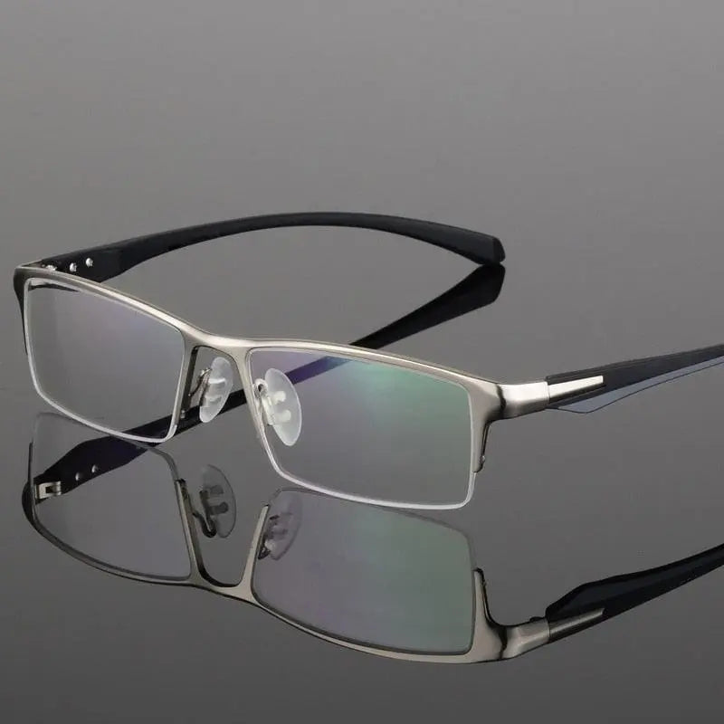 Men's Rectangular Semi-Rimless Titanium Prescription Glasses 9065 — view 4 | Rx Spectacle