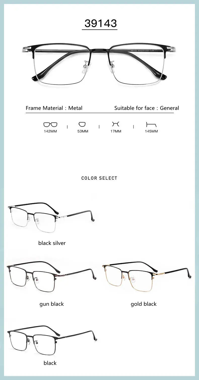 Unisex Square Full Rim Alloy Reading Glasses 39143 — view 8 | Rx Spectacle