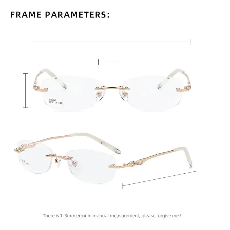 Women's Oval Rimless Alloy Prescription Glasses 58068 — view 2 | Rx Spectacle