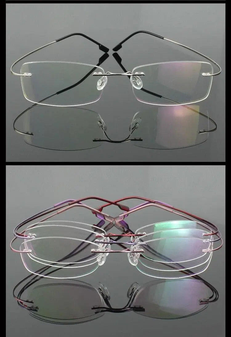 Unisex Square Rimless Titanium Prescription Glasses 861 — view 11 | Rx Spectacle