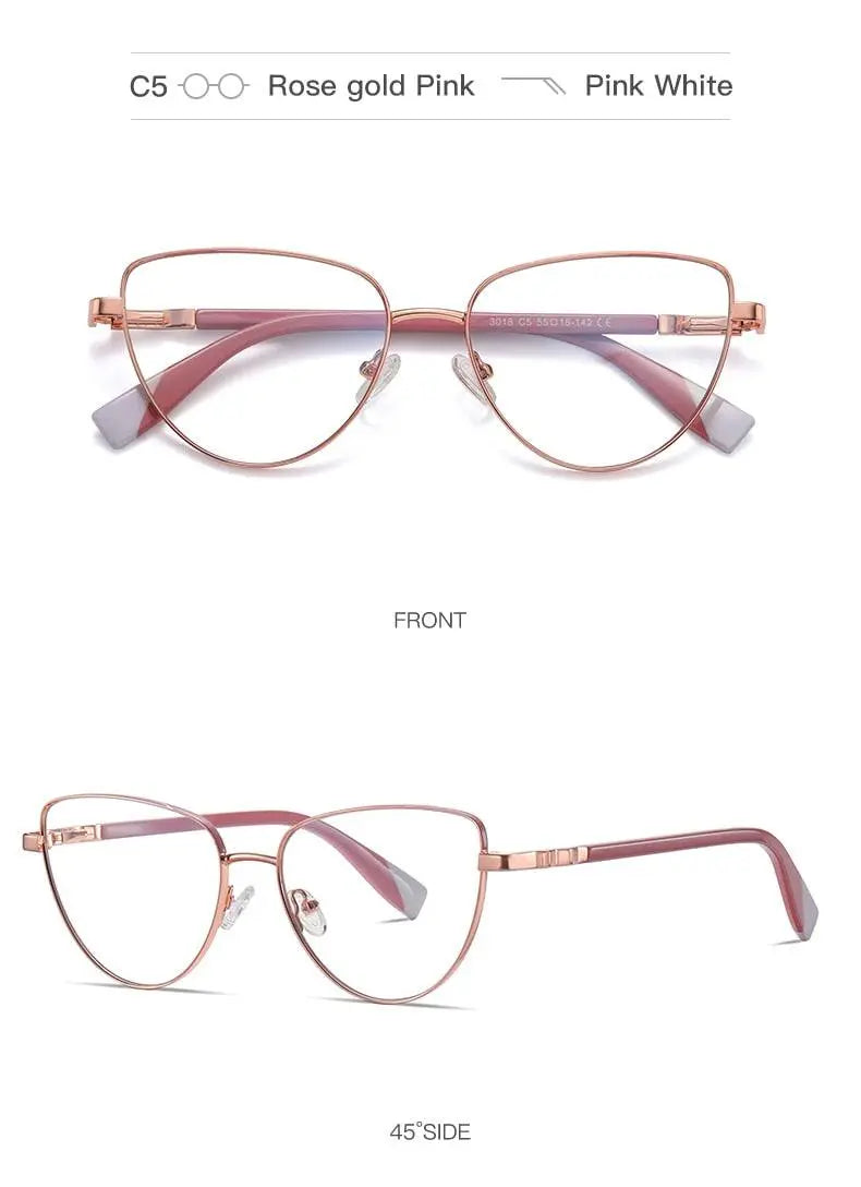 Women's Cat Eye Full Rim Alloy Prescription Glasses 3018 — view 22 | Rx Spectacle