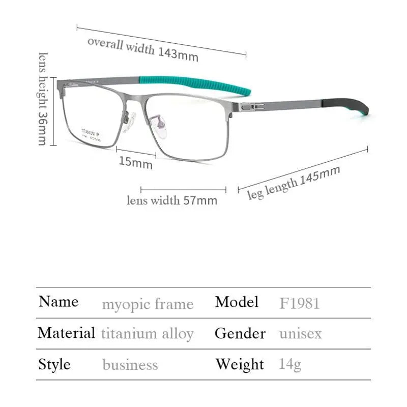 Men's Square Full Rim Titanium Prescription Glasses F1981 — view 9 | Rx Spectacle