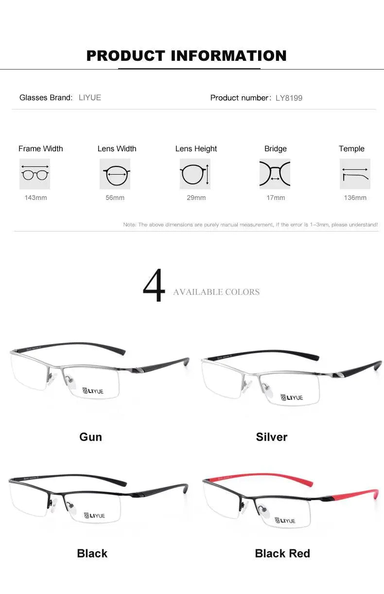 Men's Square Semi-Rimless Alloy Prescription Glasses 8199 — view 11 | Rx Spectacle