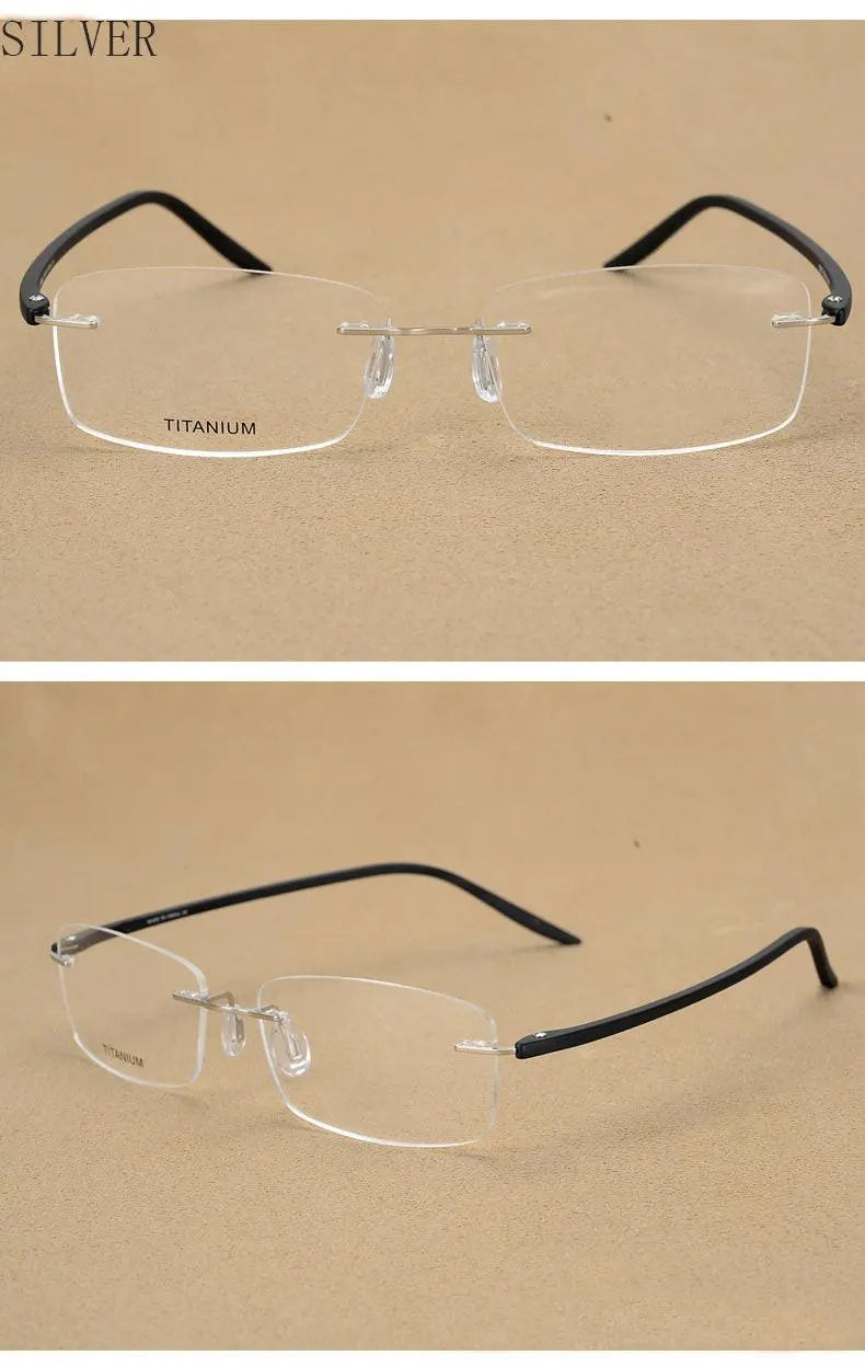 Unisex Rectangular Rimless Alloy Prescription Glasses Rw003 — view 9 | Rx Spectacle