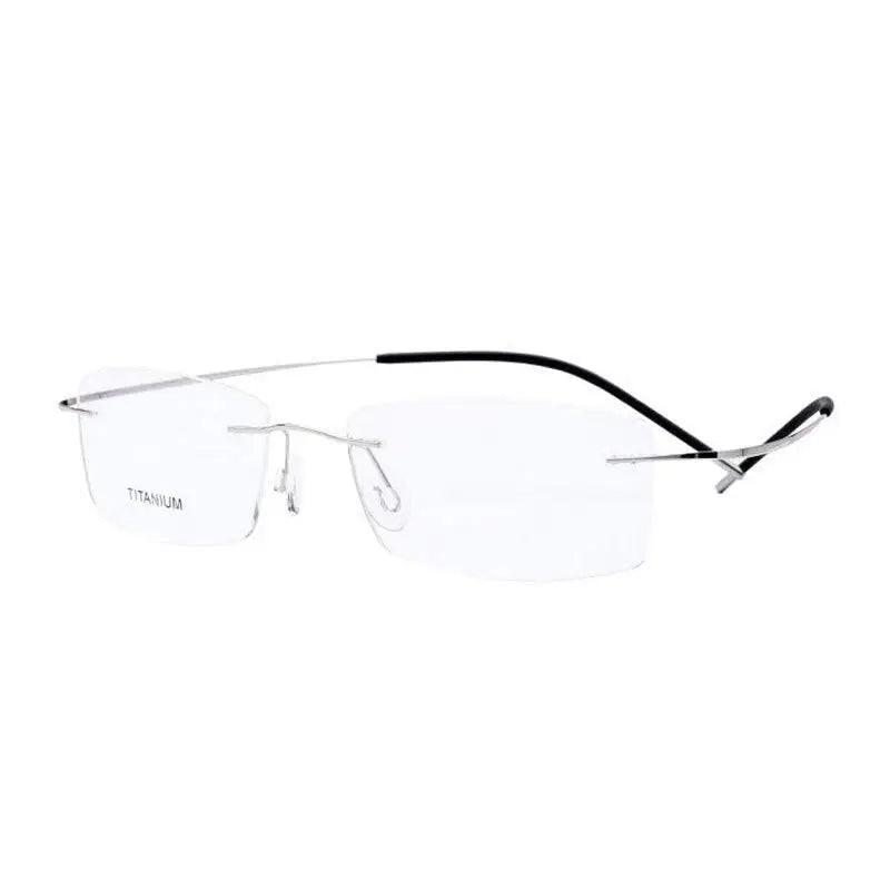 Unisex Rimless Titanium Prescription Glasses E1055 — view 8 | Rx Spectacle