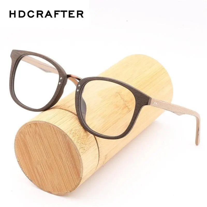Unisex Round Full Rim Wood Prescription Glasses Hb029 — view 2 | Rx Spectacle