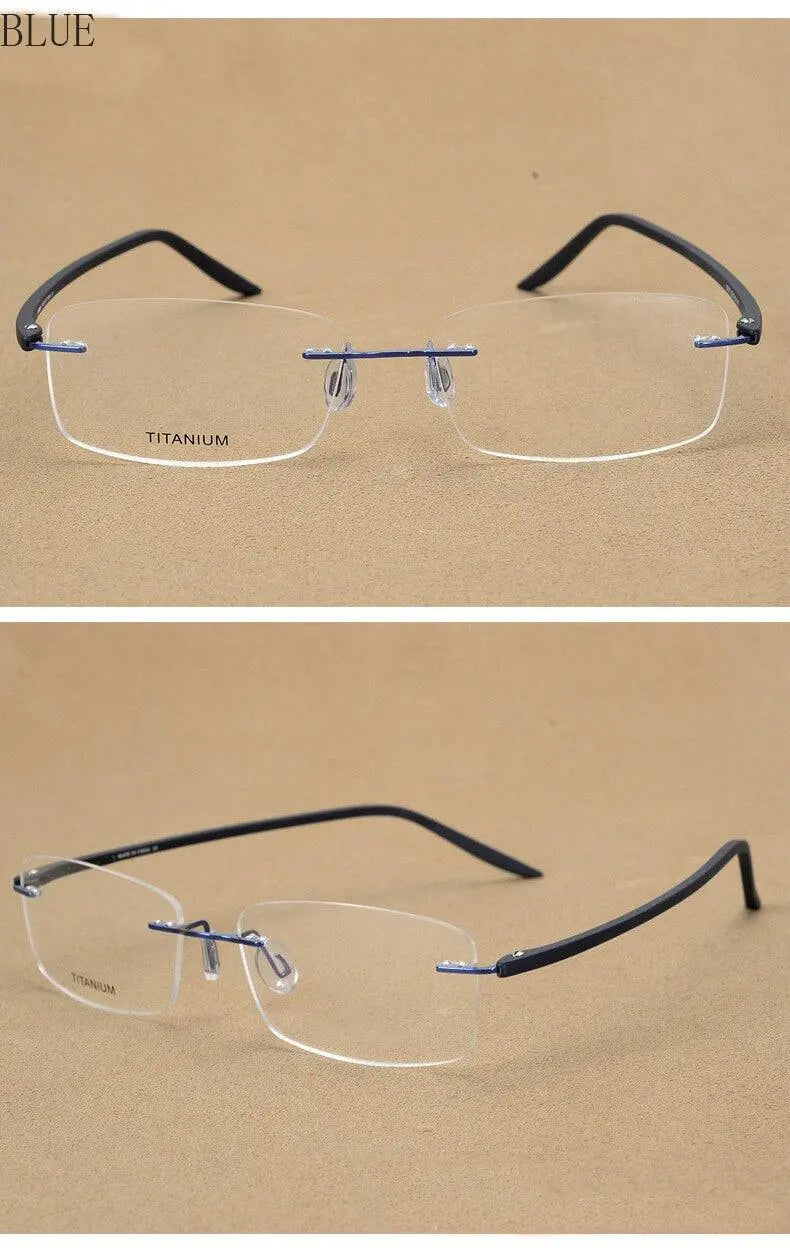 Unisex Rectangular Rimless Alloy Prescription Glasses Rw003 — view 10 | Rx Spectacle