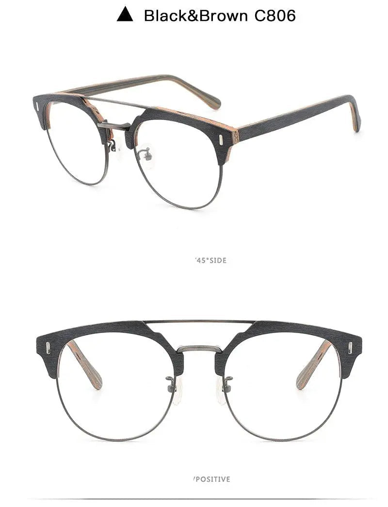 Unisex Round Full Rim Wood Prescription Glasses Bc01 — view 20 | Rx Spectacle