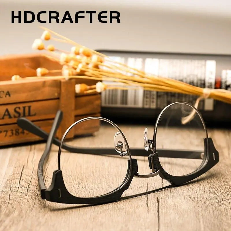 Unisex Round Full Rim Wood Prescription Glasses Bc01 — view 4 | Rx Spectacle