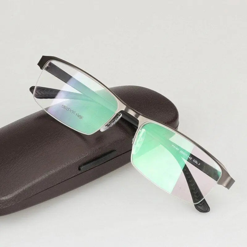 Men's Rectangular Semi-Rimless Titanium Reading Glasses 9bs — view 3 | Rx Spectacle