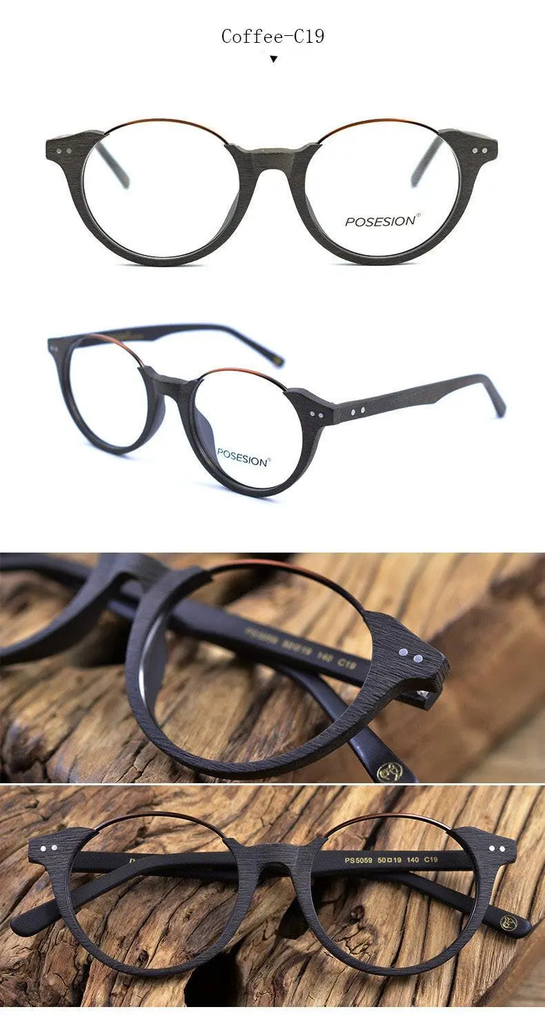 Unisex Round Full Rim Wood Prescription Glasses Ps5059 — view 11 | Rx Spectacle