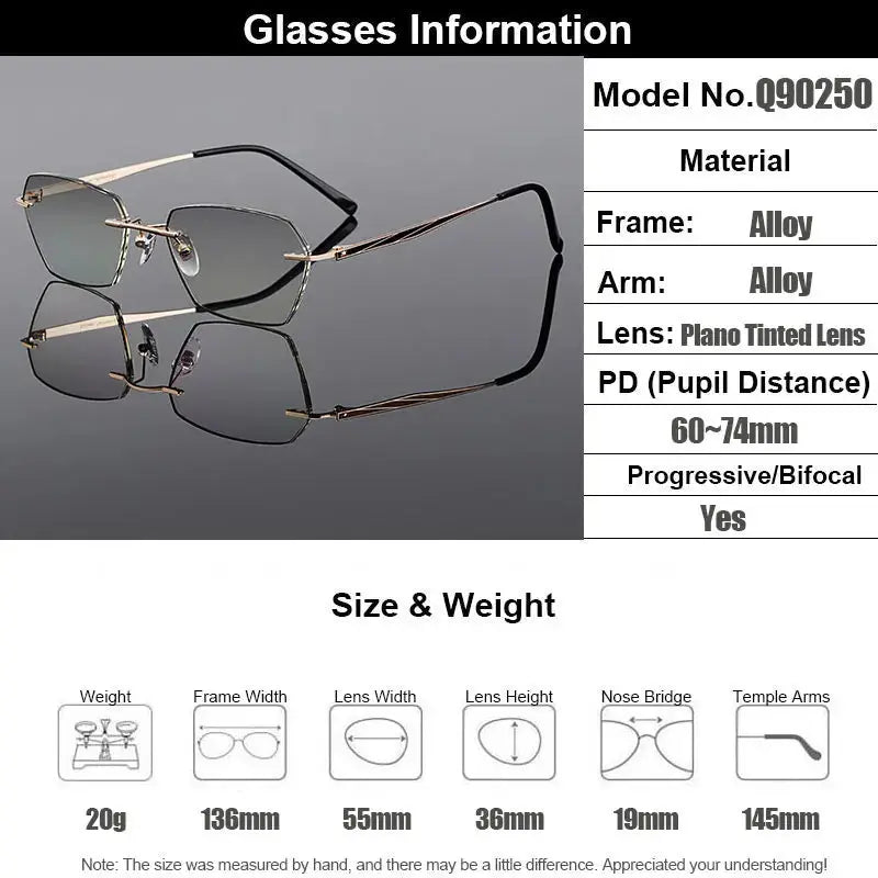 Women's Polygon Rimless Titanium Prescription Glasses 90250 — view 2 | Rx Spectacle