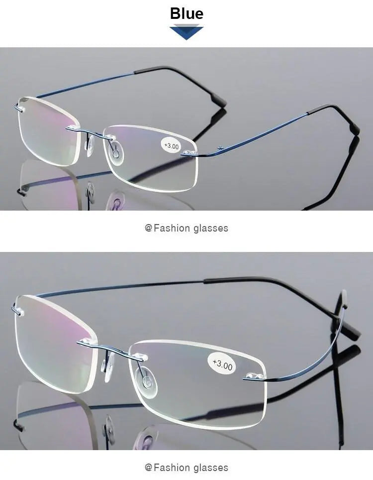 Unisex Rectangular Rimless Alloy Reading Glasses 1 — view 12 | Rx Spectacle