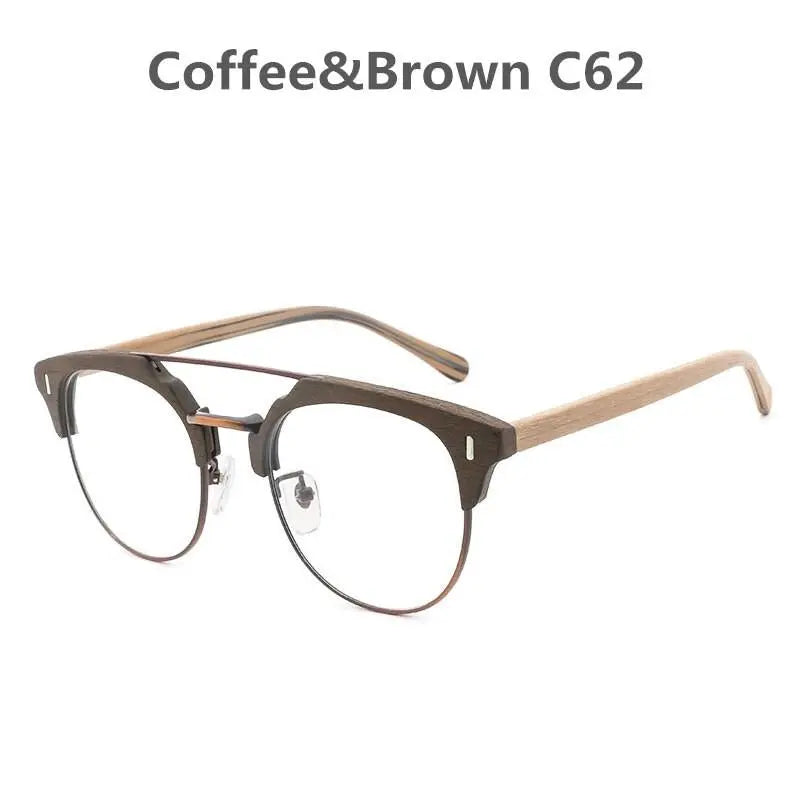 Unisex Round Full Rim Wood Prescription Glasses Bc01 — view 3 | Rx Spectacle